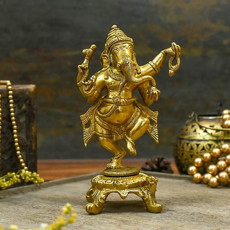 Brass Dancing Ganesh With Base 5 Inches