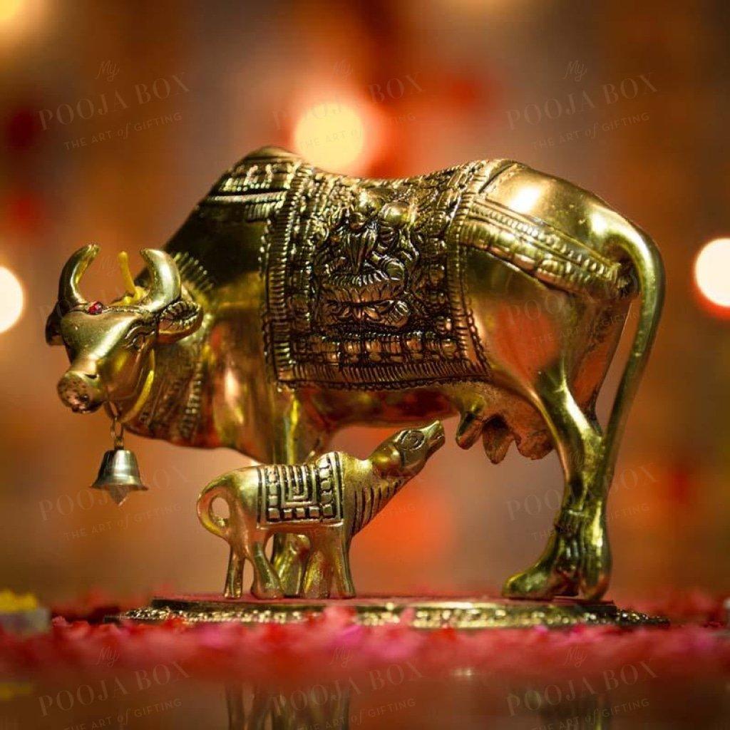 Buy Decorative Golden Kamdhenu Cow And Calf Showpiece Online In India 