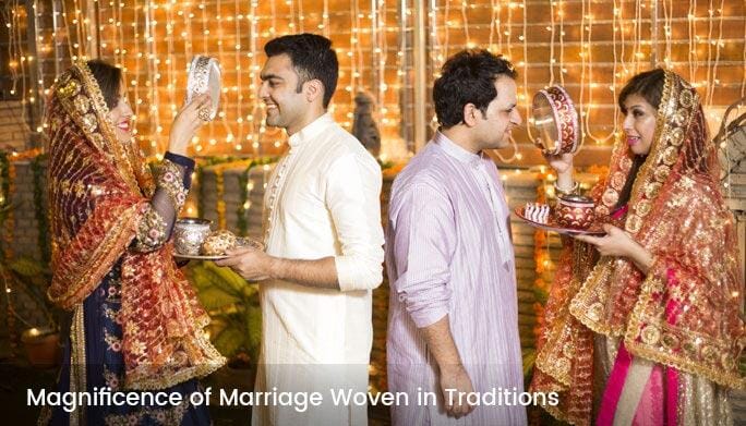 Couple performing karwa chauth rituals