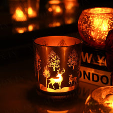 Glass Deer Print Candle Holder 4Inch