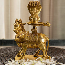 Handcrafted Brass Standing Nandi With Shivling