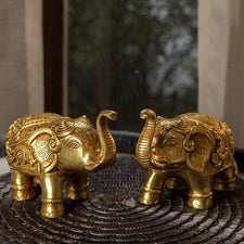 Handmade Ethnic Indian Brass Elephant Pair Decor