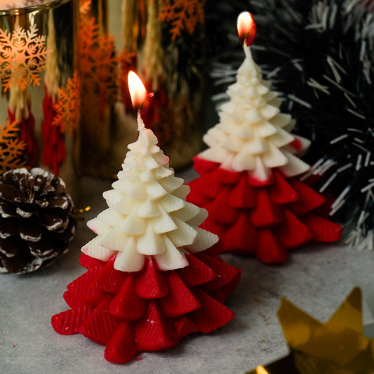 Scented Christmas Tree with Snow Covered Candles (Set of 2)