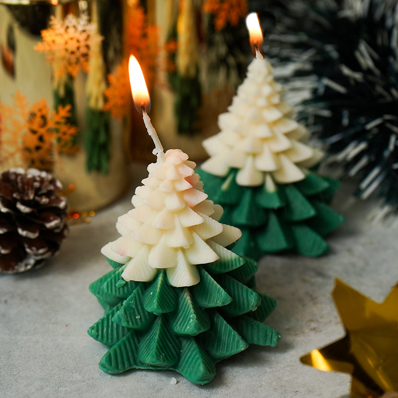 Scented Christmas Tree with Snow Covered Candles (Set of 2)