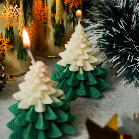 Scented Christmas Tree with Snow Covered Candles (Set of 2)