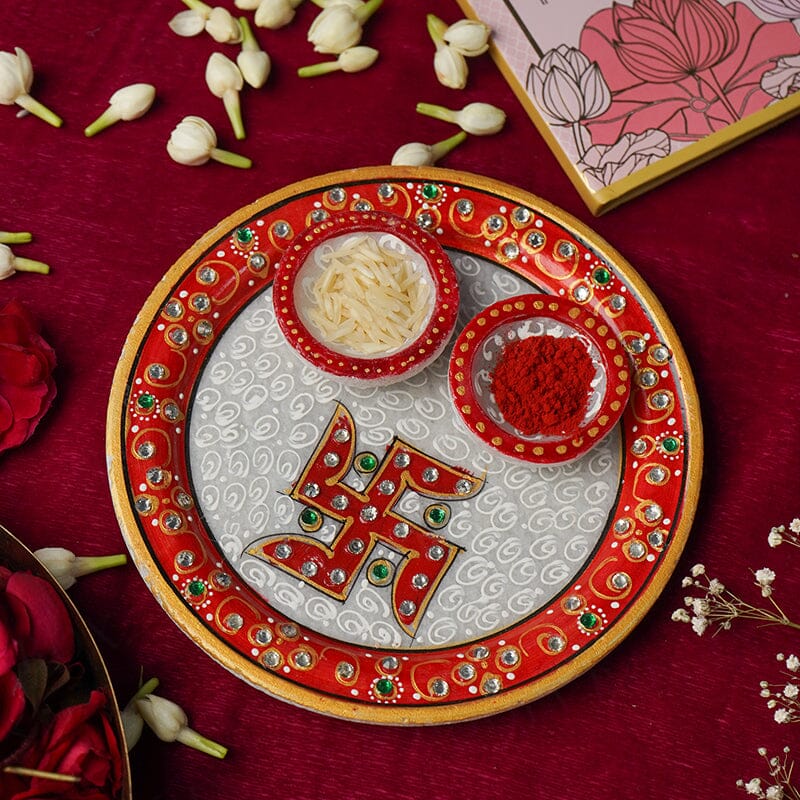 Decorative Round Marble Pooja Thali 6"