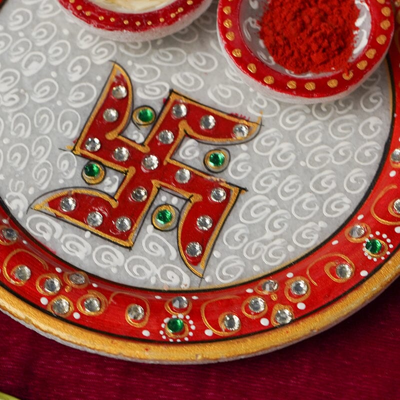 Decorative Round Marble Pooja Thali 6"