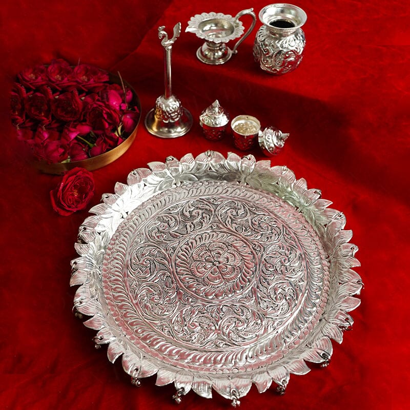 Elegant Silver Pooja Thali Set