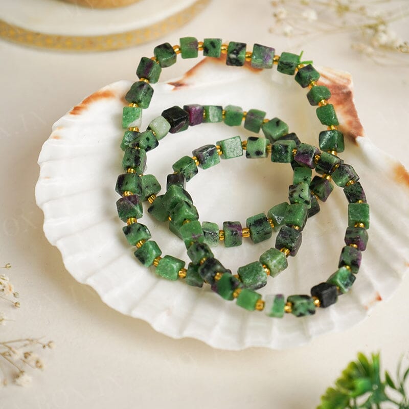 Ruby Zoisite Cube Healing Crystal Bracelet