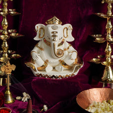 Sitting Lord Ganesha Gold Plated Marble Idol (Large)