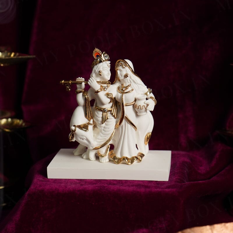 Graceful Radha Krishna Gold Plated Marble Idol