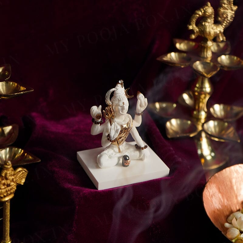 Powerful Shiva Gold Plated Marble Idol