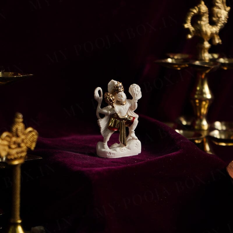 Graceful Lord Hanuman Gold Plated Marble Idol