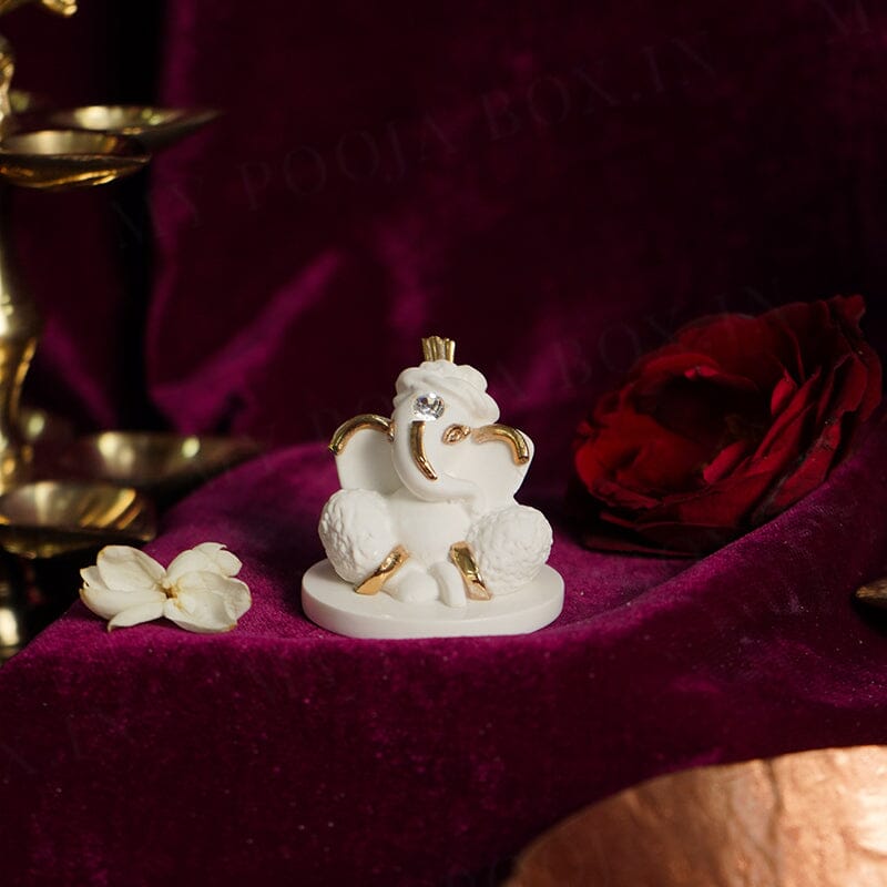 Cute Mini Ganesha Gold Plated Marble Idol