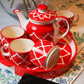 Royal Red Hand Painted Tea Kettle Set