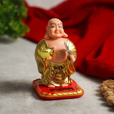 Feng Shui Laughing Buddha with Swinging Fan Showpiece for Good Luck Prosperity