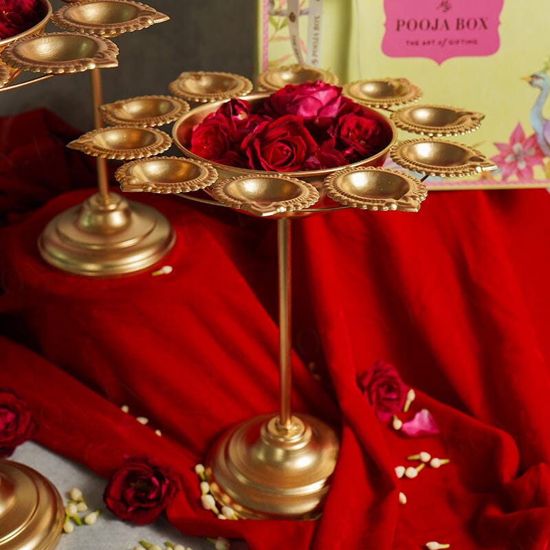 Aesthetic Floral Diya Urli With Stand Collection Gift Box