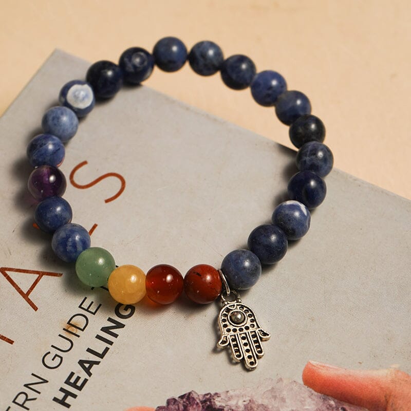 Lapis Lazuli 7 Chakra Bracelet with Hamsa Charm