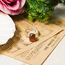 Hessonite Silver Adjustable Ring