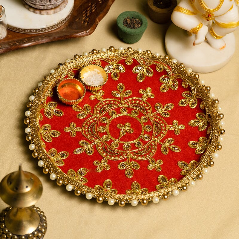 Traditional Gota Zari Pooja Thali 8