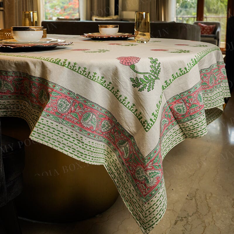 Floral Hues Block Printed Table Cover