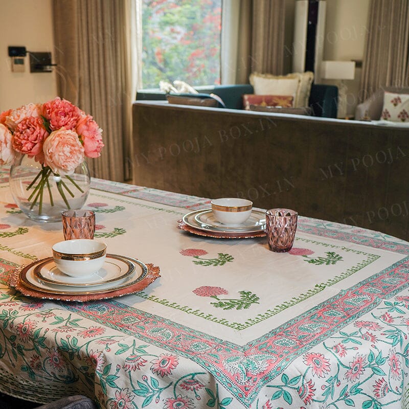 Floral Hues Block Printed Table Cover