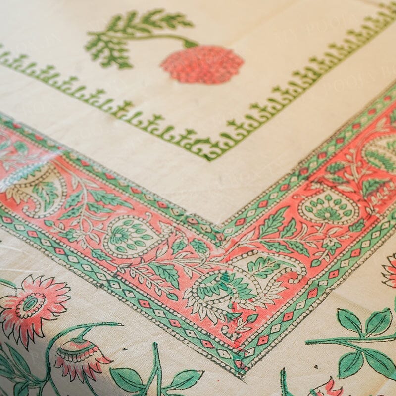 Floral Hues Block Printed Table Cover