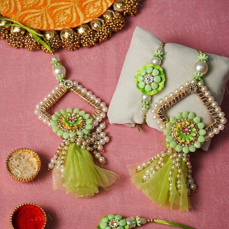 Excuisite Tassel Bhaiya Bhabhi Green Rakhi