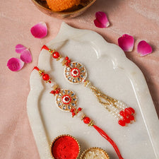 Royal Kundan Red Bhaiya Bhabhi Rakhi