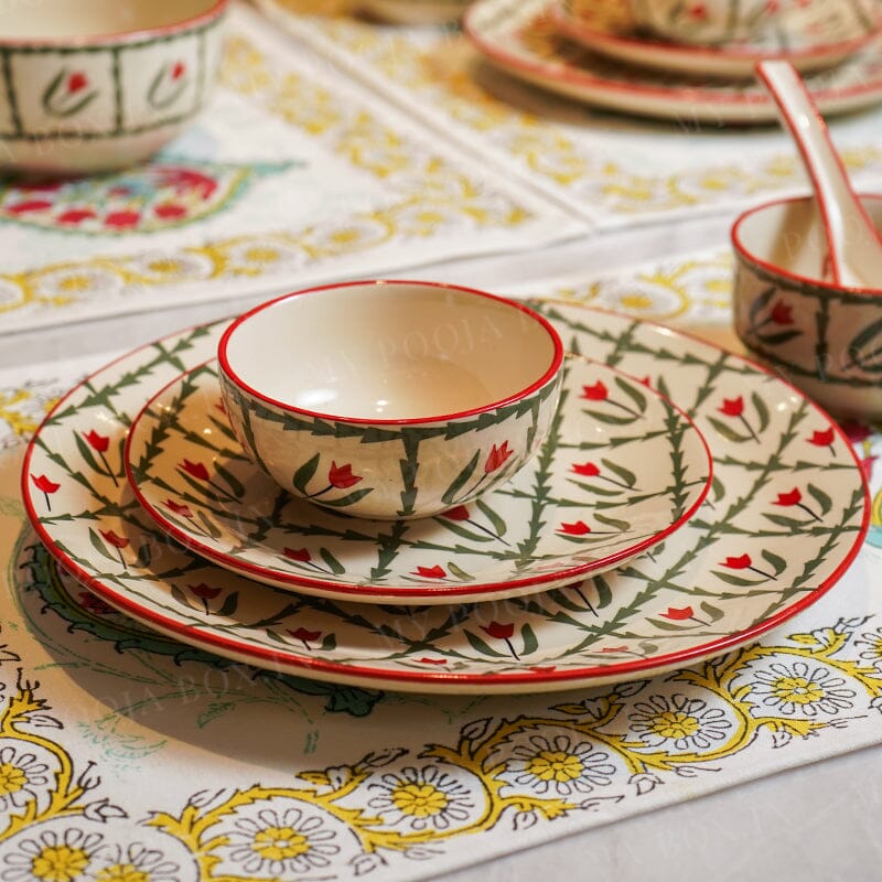 Red and Green Leaf Dinner Set 37 Pc