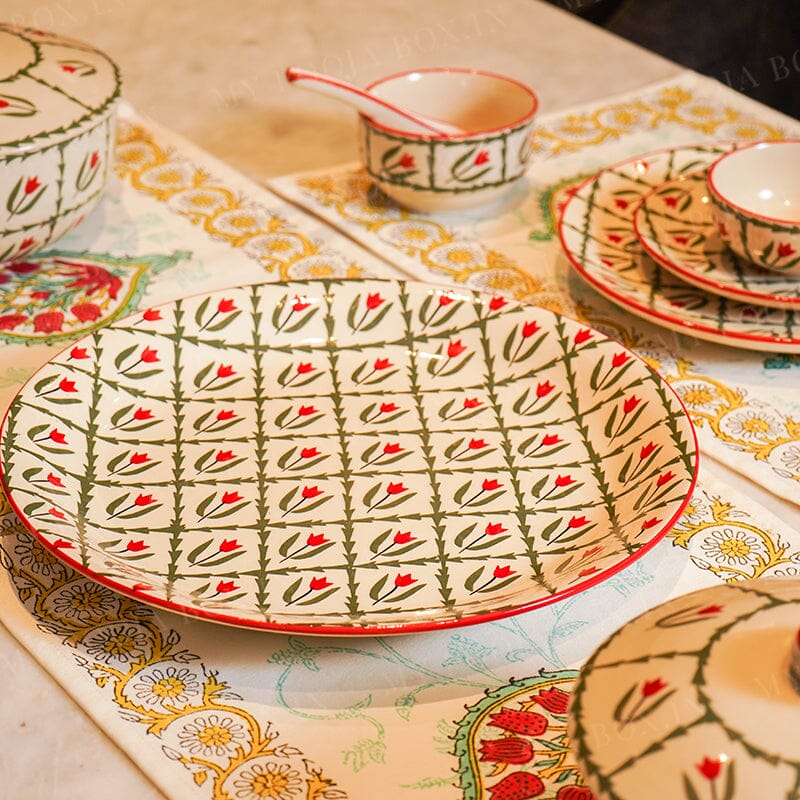 Red and Green Leaf Dinner Set 37 Pc