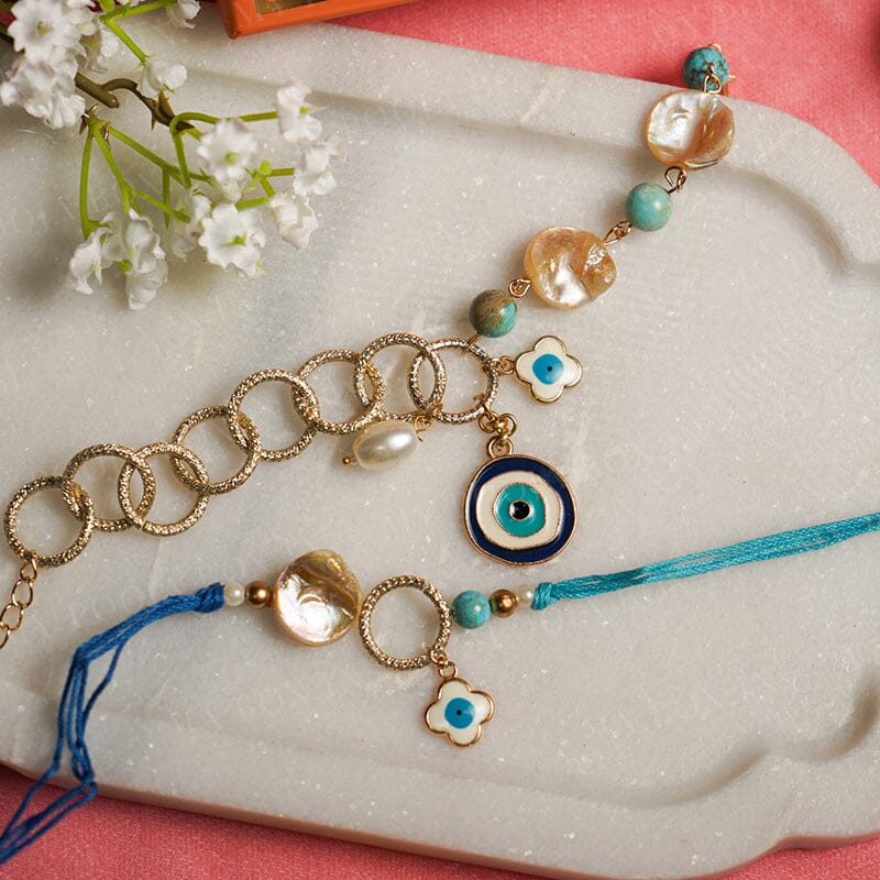 Evil Eye Charm Bhaiya Bhabhi Bracelet Rakhi