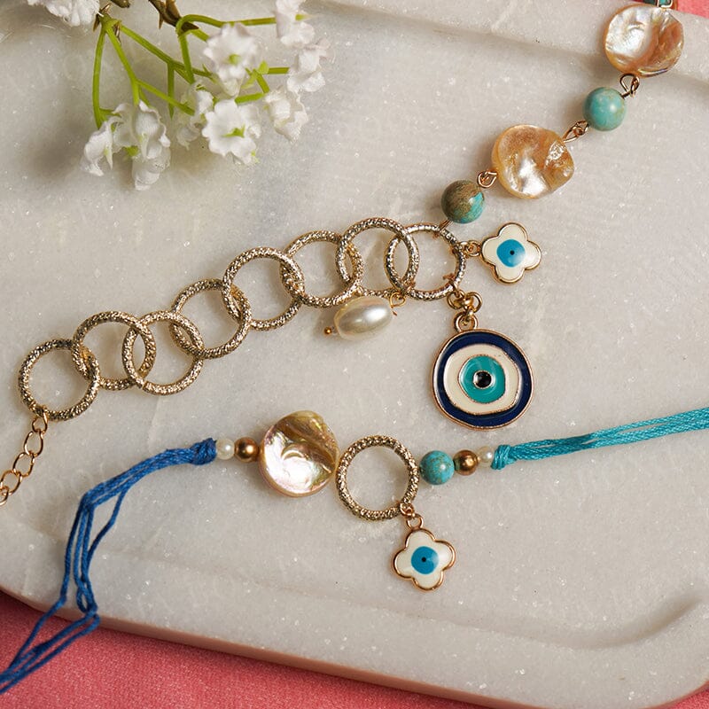 Evil Eye Charm Bhaiya Bhabhi Bracelet Rakhi