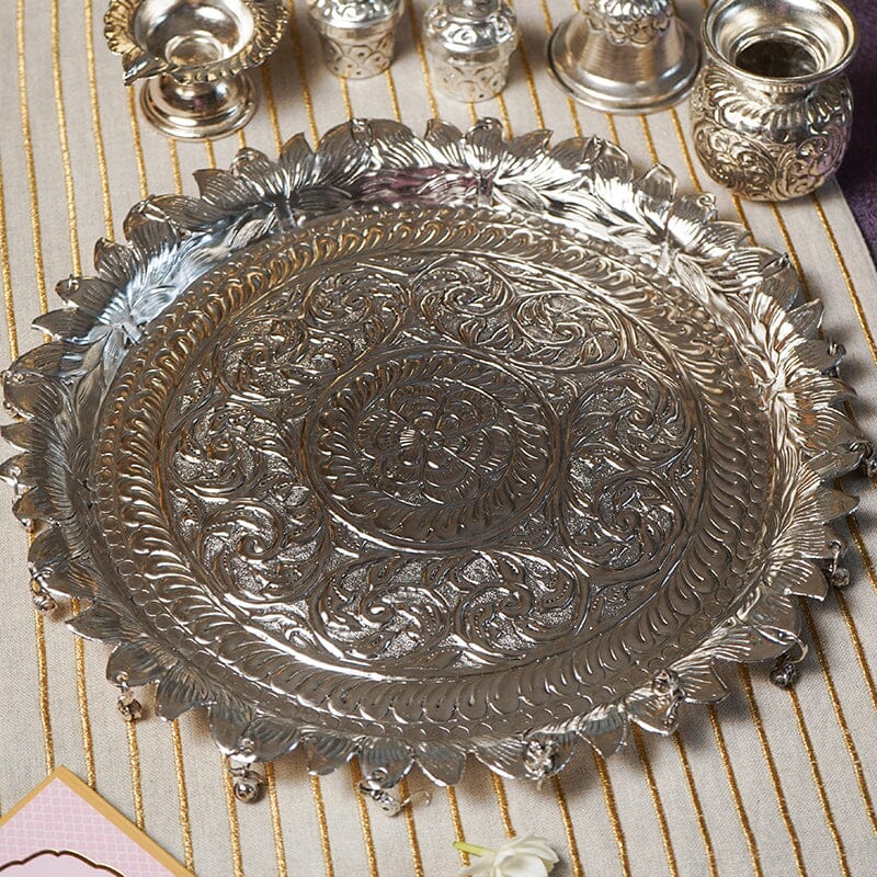 Elegant Silver Pooja Thali Set