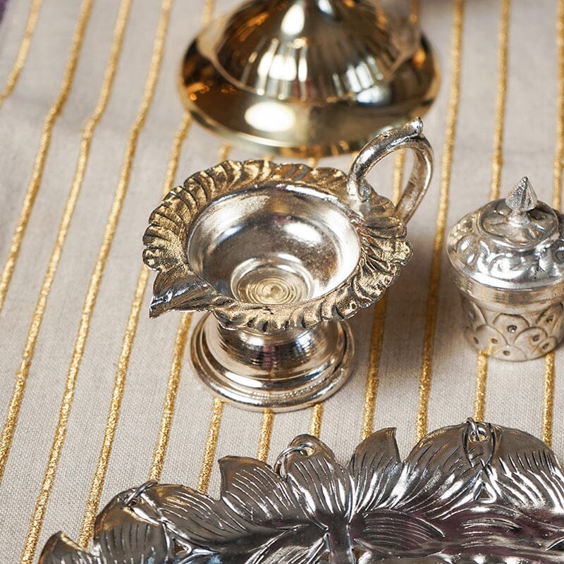 Elegant Silver Pooja Thali Set