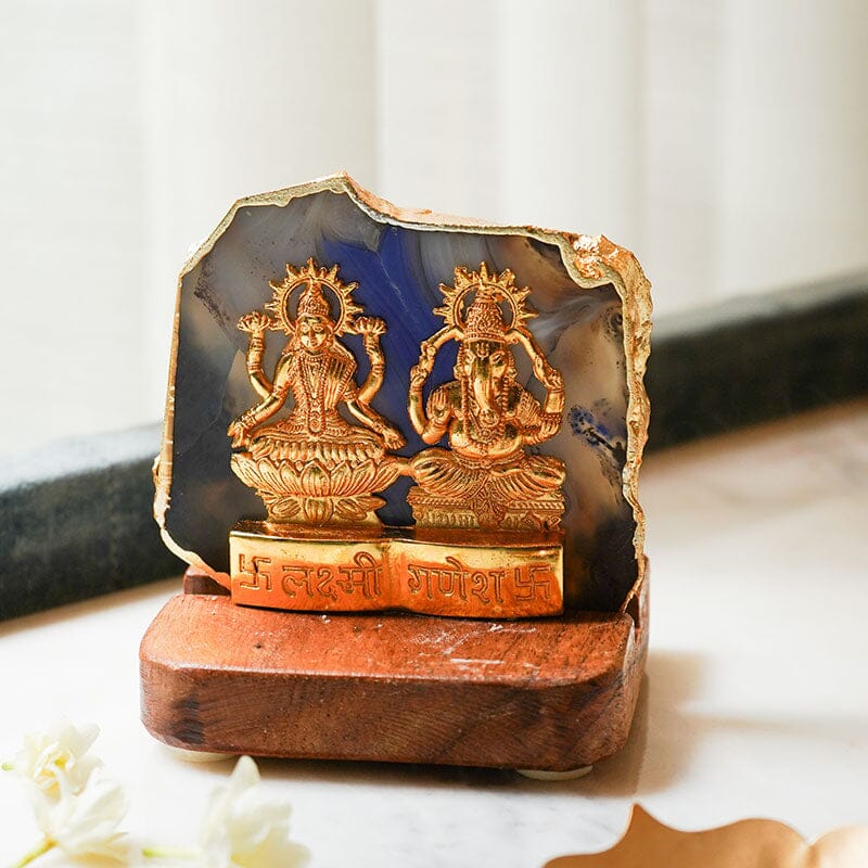 Agate Golden Ganesh Laxmi Showpiece For Home Decor