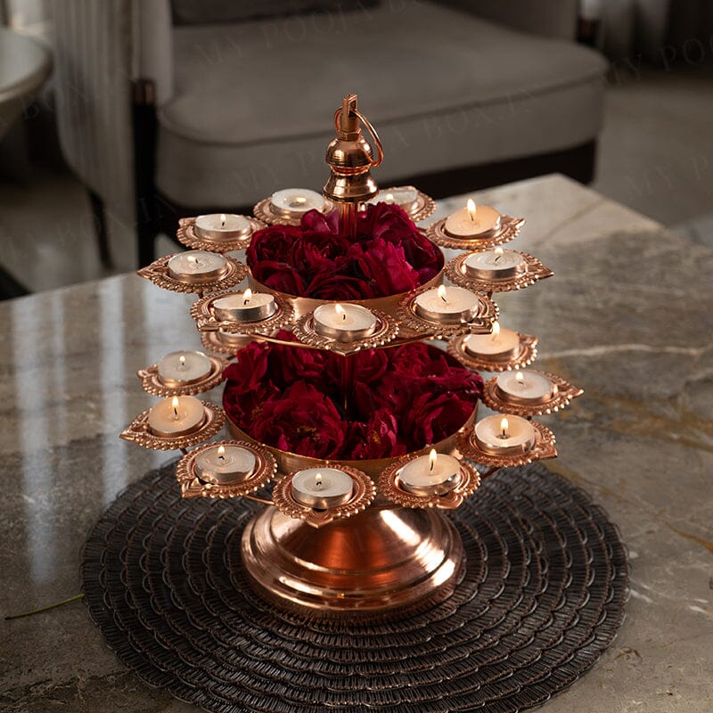 Exquisite Layer Rose Gold Diya Urli Stand