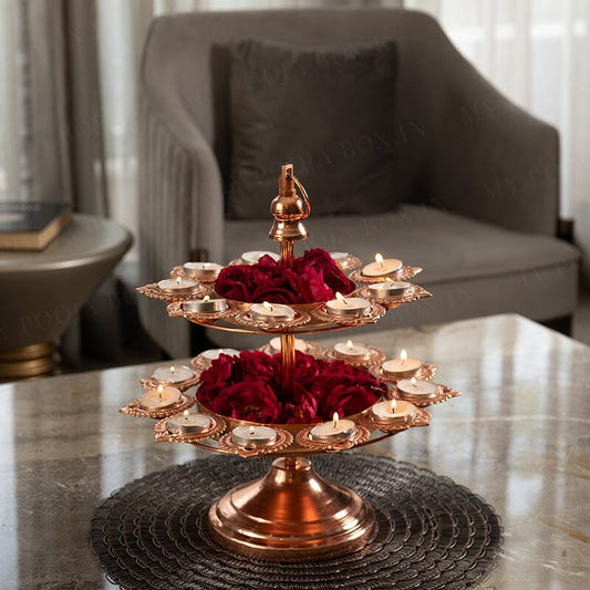 Exquisite Layer Rose Gold Diya Urli Stand