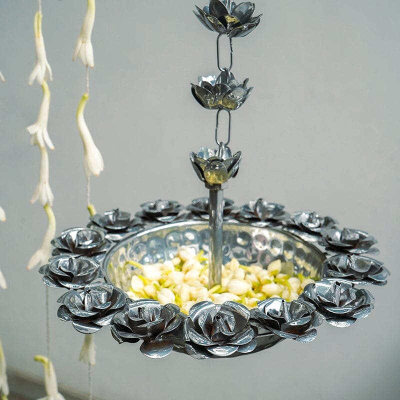 Luxury Floral Silver Finish Hanging Urli