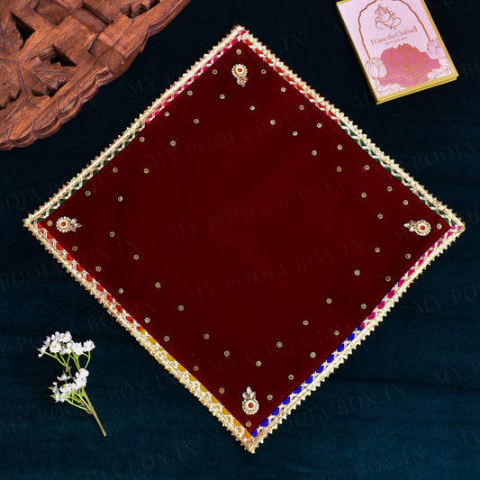 30x30 Velvet Pooja Mat Aasan Royal Maroon