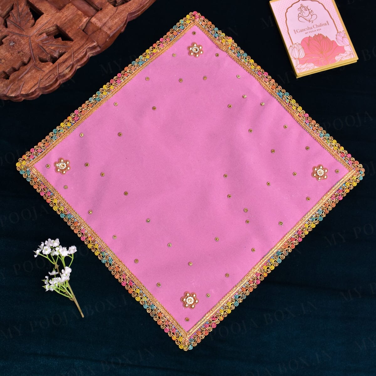 30x30 Velvet Pooja Mat Aasan Pink