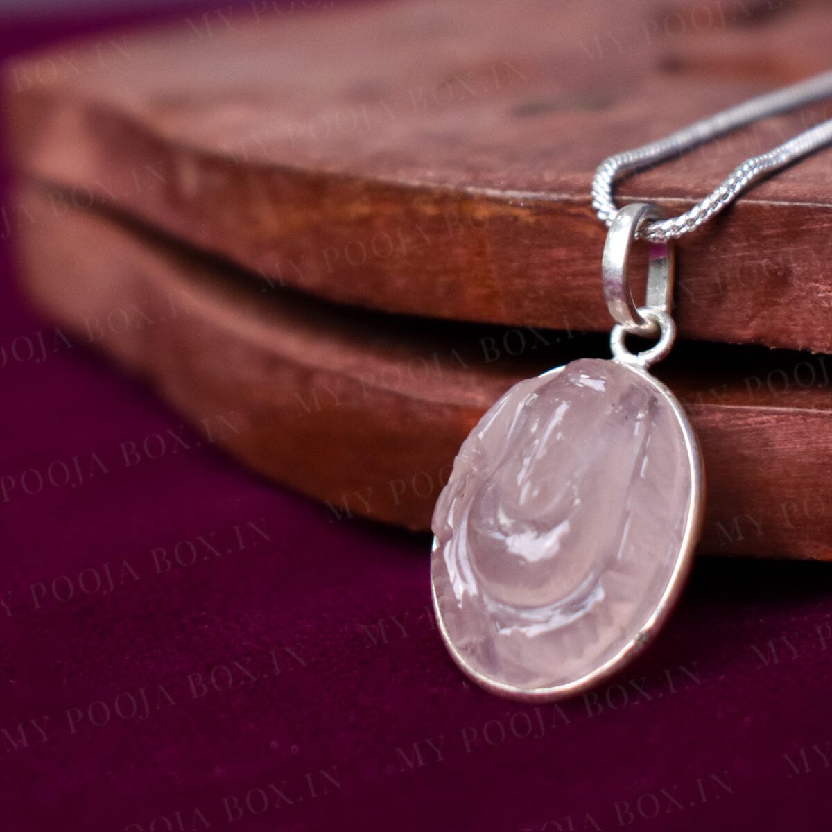 Rose Quartz Engraved Ganesha Healing Crystal Pendant