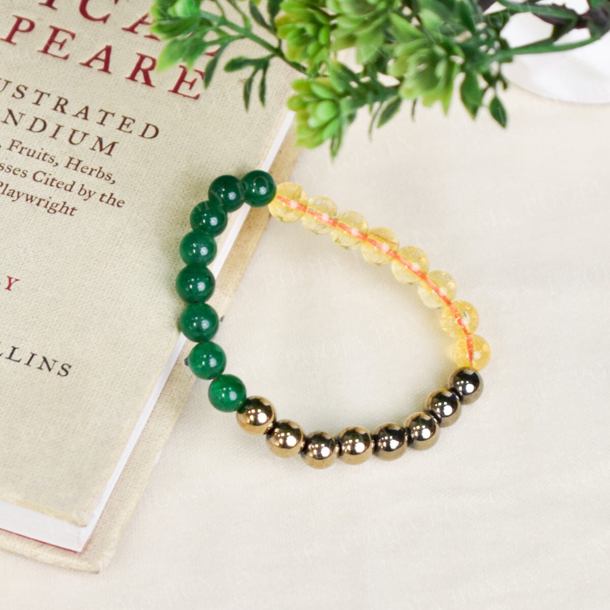 Green Jade, Citrine & Pyrite Natural Crystal Healing Bracelet