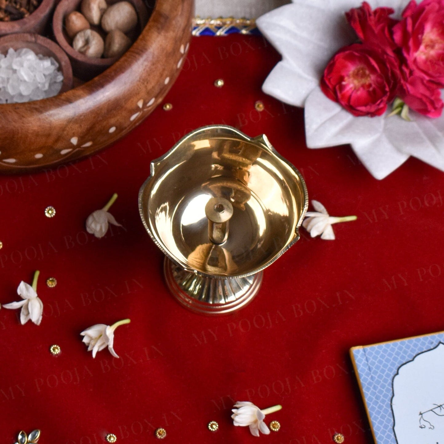 Golden Flower Bliss Brass Arti Diya