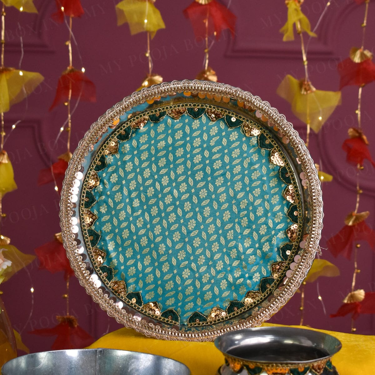 Banarasi Turquoise Karwa Chauth Thali Set