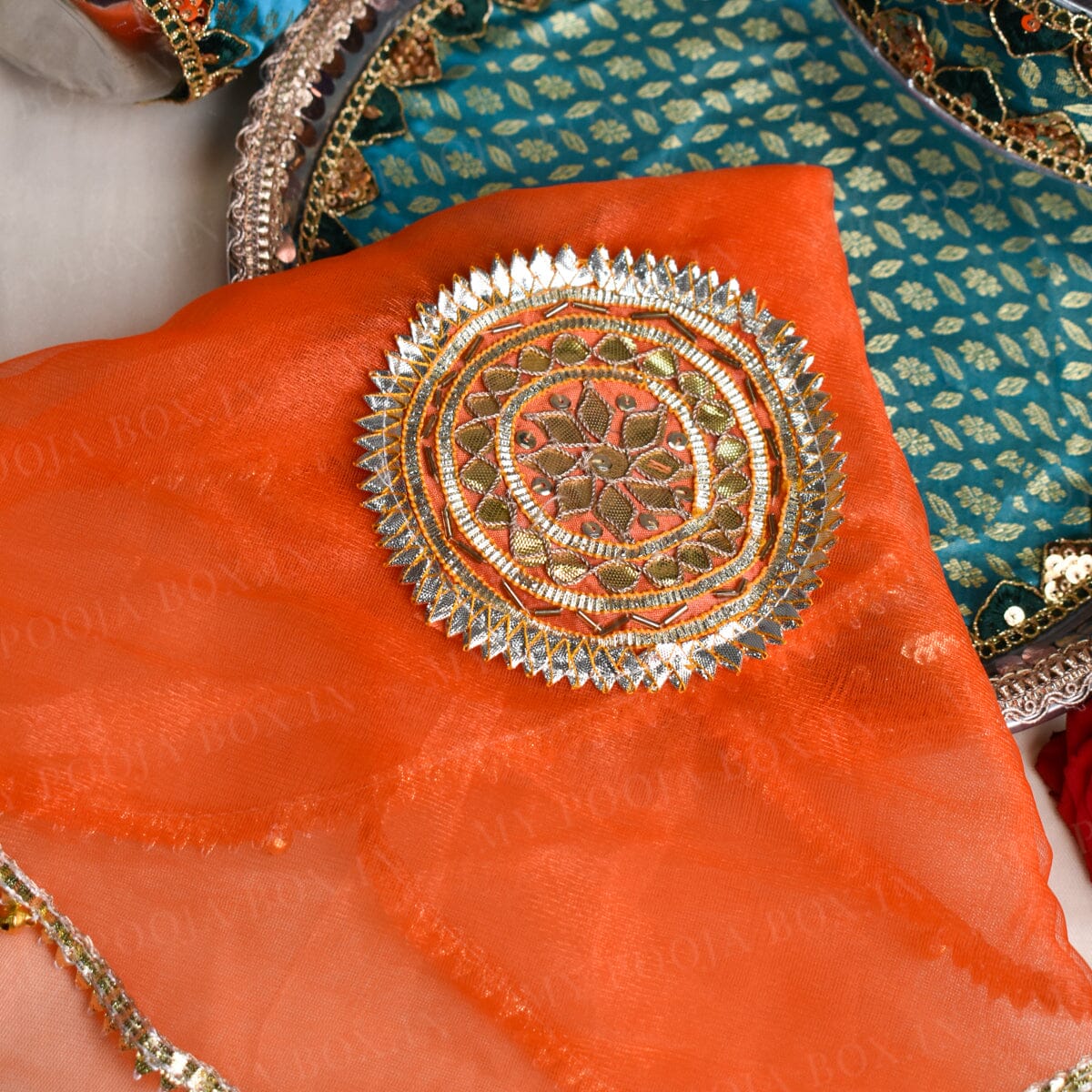 Orange Karwa Chauth Thali Cover