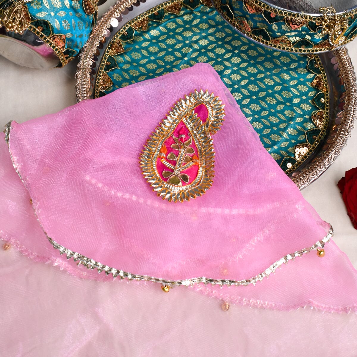 Pastel Pink Karwa Chauth Thali Cover