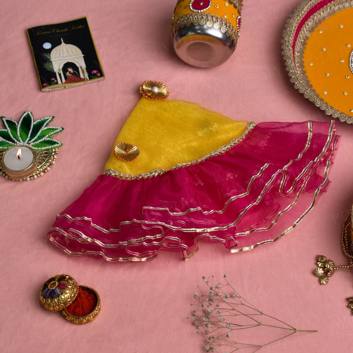 Charming Yellow & Pink Thali Cover