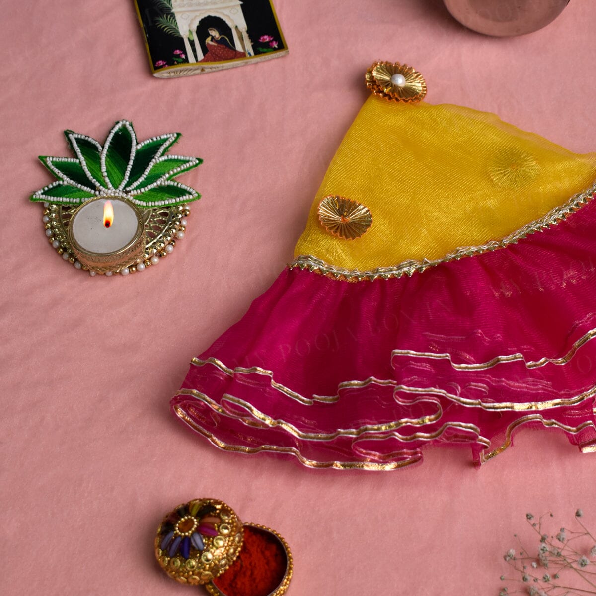 Charming Yellow & Pink Thali Cover