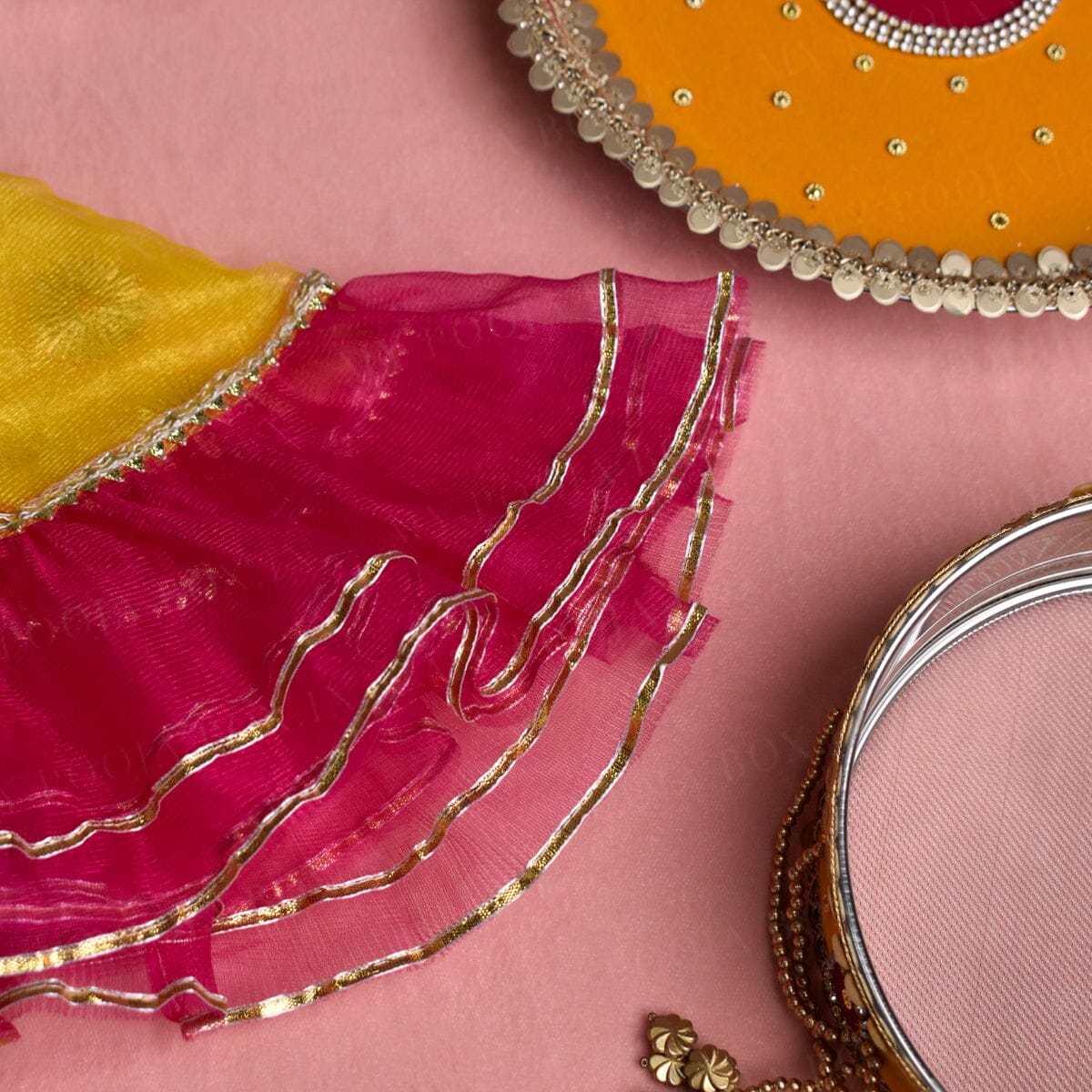 Charming Yellow & Pink Thali Cover